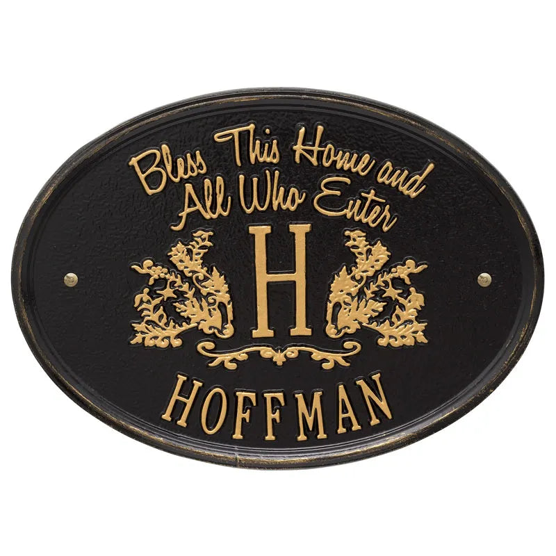 Whitehall Products Bless This Home Monogram Oval Personalized Plaque - One Line - Rational Plaques