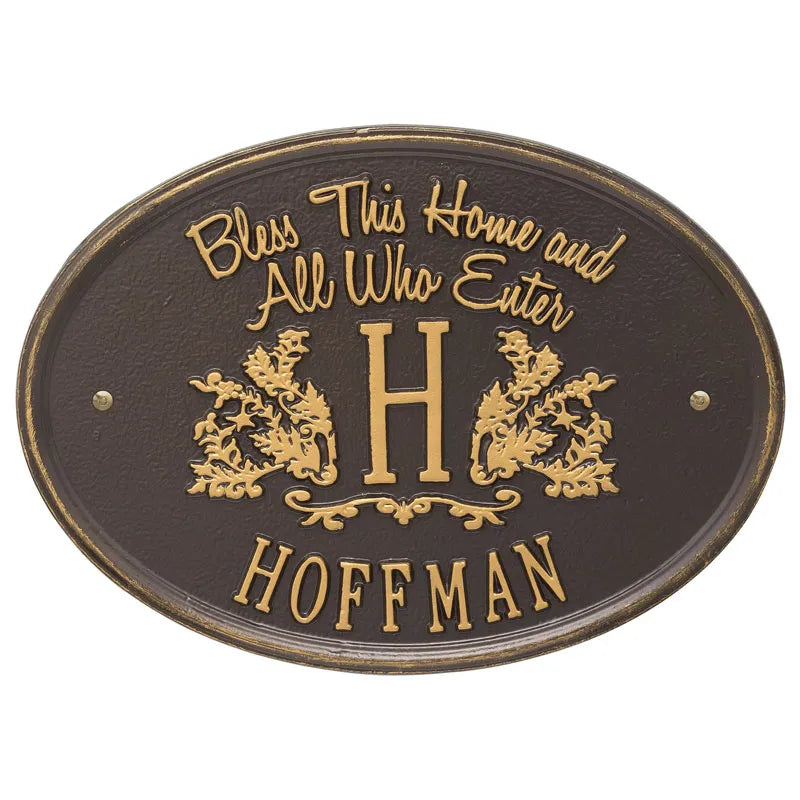 Whitehall Products Bless This Home Monogram Oval Personalized Plaque - One Line - Rational Plaques