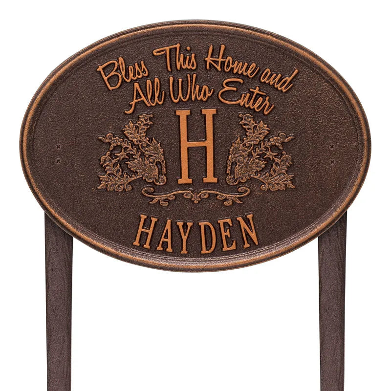Whitehall Products Bless This Home Monogram Oval Personalized Plaque – Lawn - Rational Plaques