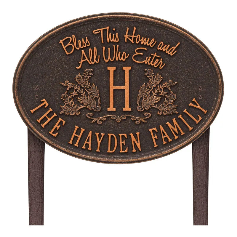 Whitehall Products Bless This Home Monogram Oval Personalized Plaque – Lawn - Rational Plaques