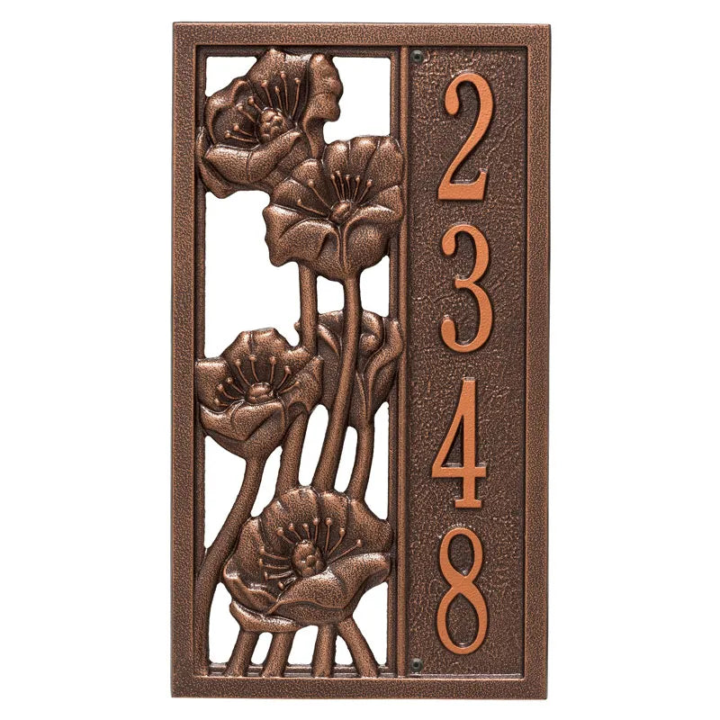 Whitehall Products Personalized Flowering Poppies Vertical Wall Plaque One Line Bronze Verdigris