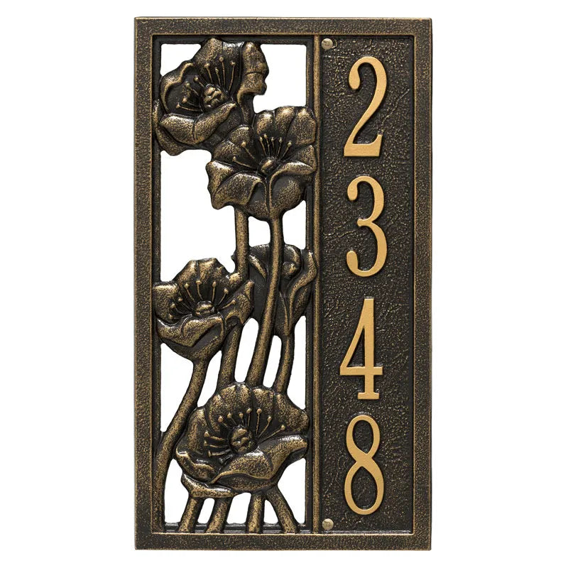Whitehall Products Personalized Flowering Poppies Vertical Wall Plaque One Line Antique Brass