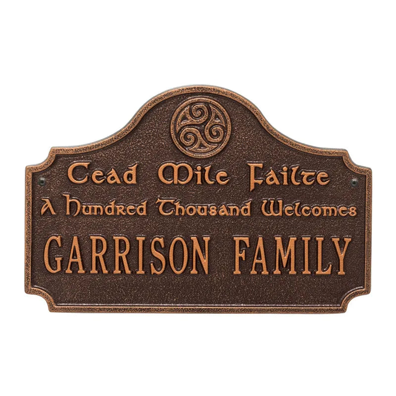 Whitehall Products Cead Mile Failte Plaque One Line Antique Brass