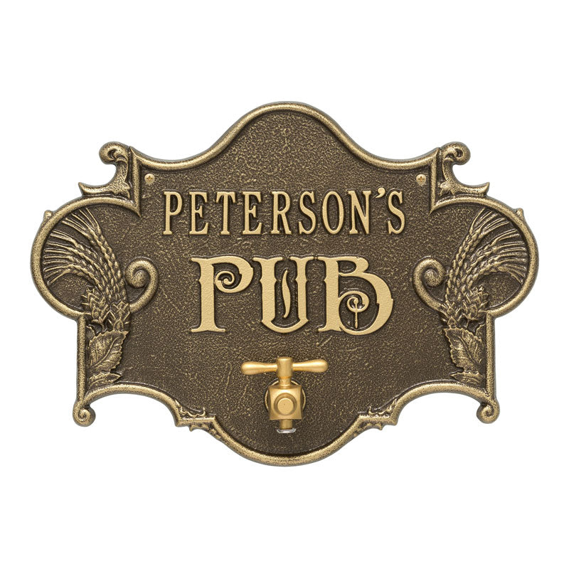 Whitehall Products Hops Barley Pub Plaque Antique Brass