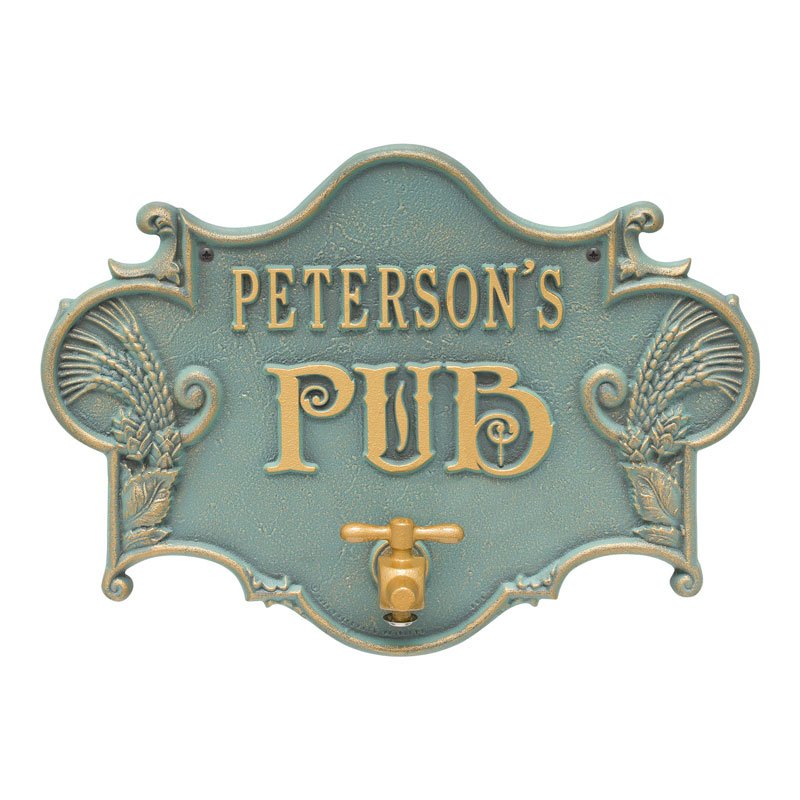 Whitehall Products Hops Barley Pub Plaque Bronze Verdigris