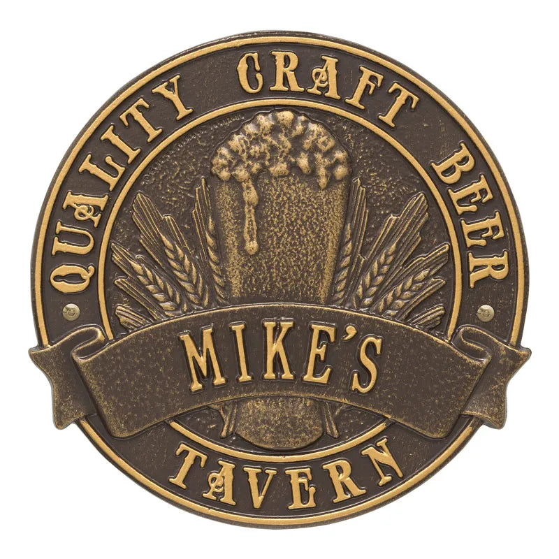 Whitehall Products Quality Craft Beer Tavern Round Standard Wall Plaque One Line Pewter/silver