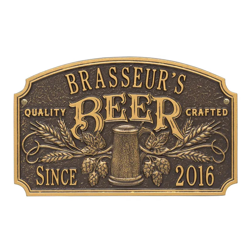 Whitehall Products Quality Crafted Beer Arch Plaque W Since Date Standard Wall Plaque Two Line Pewter/silver