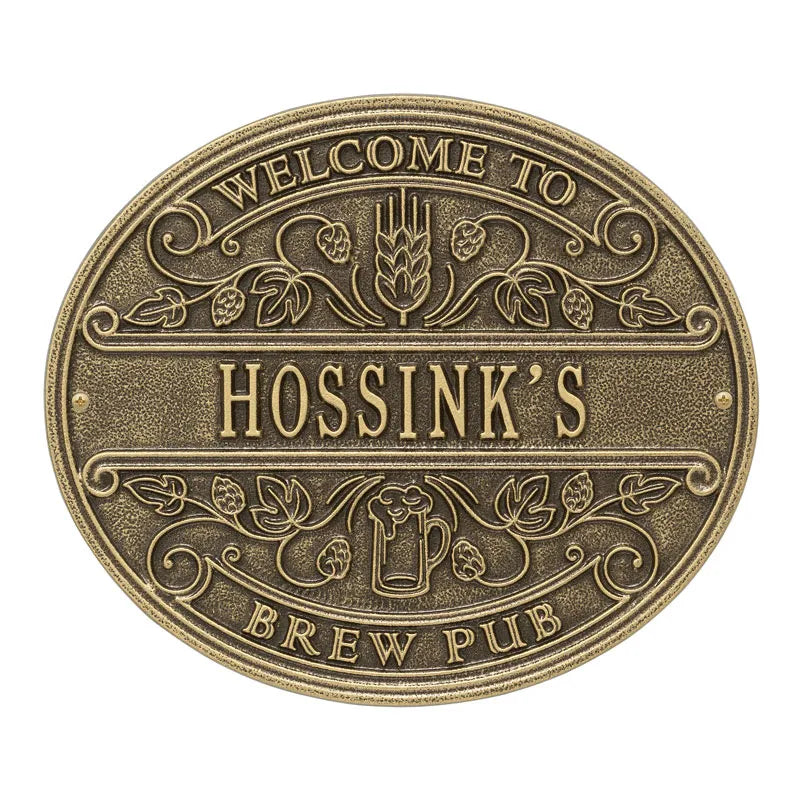 Whitehall Products Brew Pub Welcome Standard Wall Plaque One Line Antique Copper