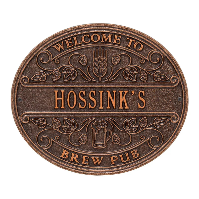 Whitehall Products Brew Pub Welcome Standard Wall Plaque One Line Bronze Verdigris