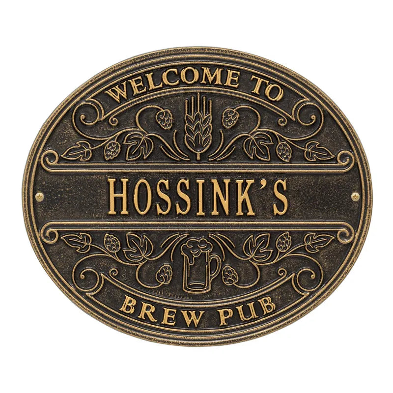 Whitehall Products Brew Pub Welcome Standard Wall Plaque One Line Oil Rubbed Bronze