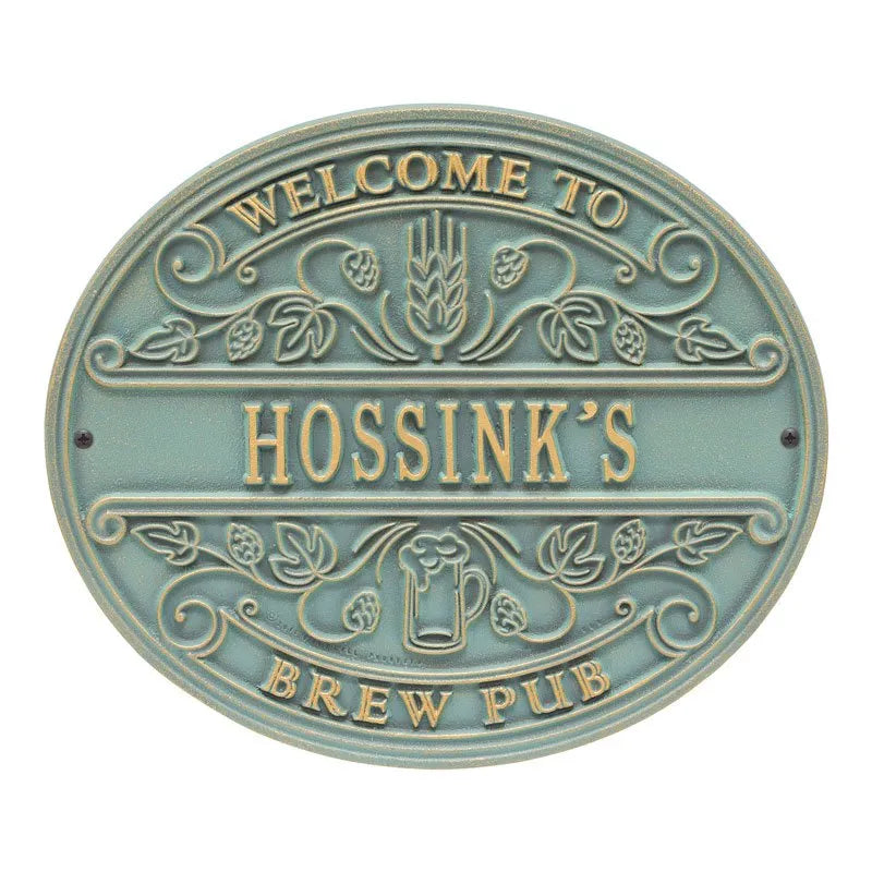 Whitehall Products Brew Pub Welcome Standard Wall Plaque One Line Dark Bronze/gold