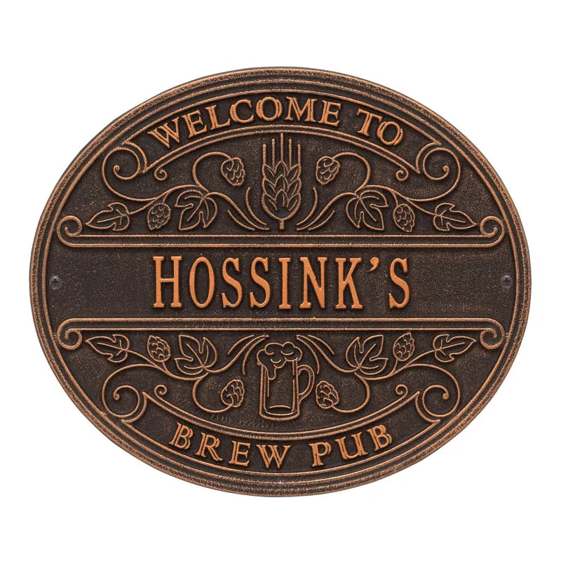Whitehall Products Brew Pub Welcome Standard Wall Plaque One Line Pewter/silver