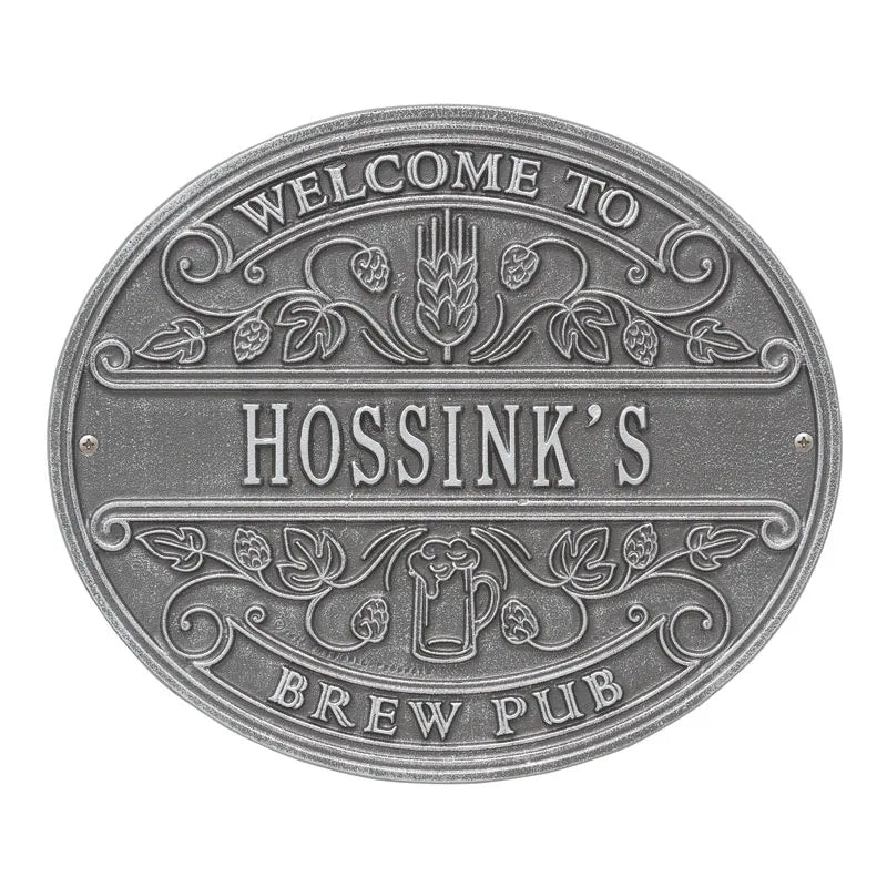 Whitehall Products Brew Pub Welcome Standard Wall Plaque One Line Antique Brass