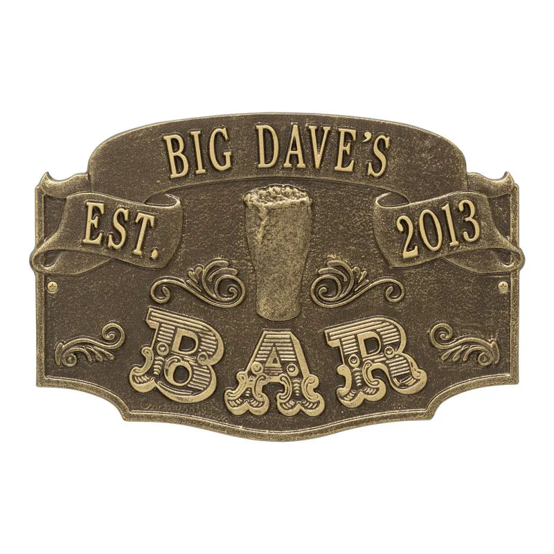 Whitehall Products Established Bar Standard Wall Plaque One Line Antique Brass