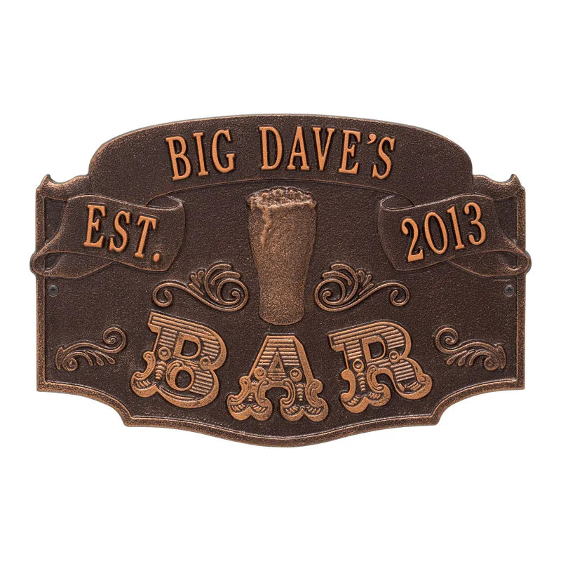 Whitehall Products Established Bar Standard Wall Plaque One Line Black/gold