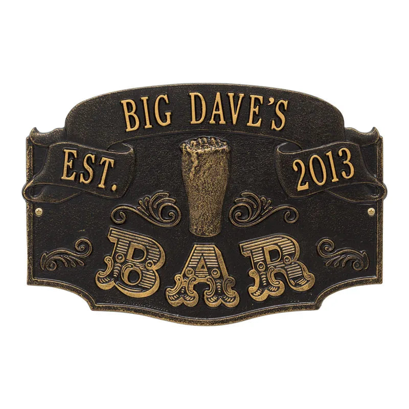 Whitehall Products Established Bar Standard Wall Plaque One Line Bronze Verdigris