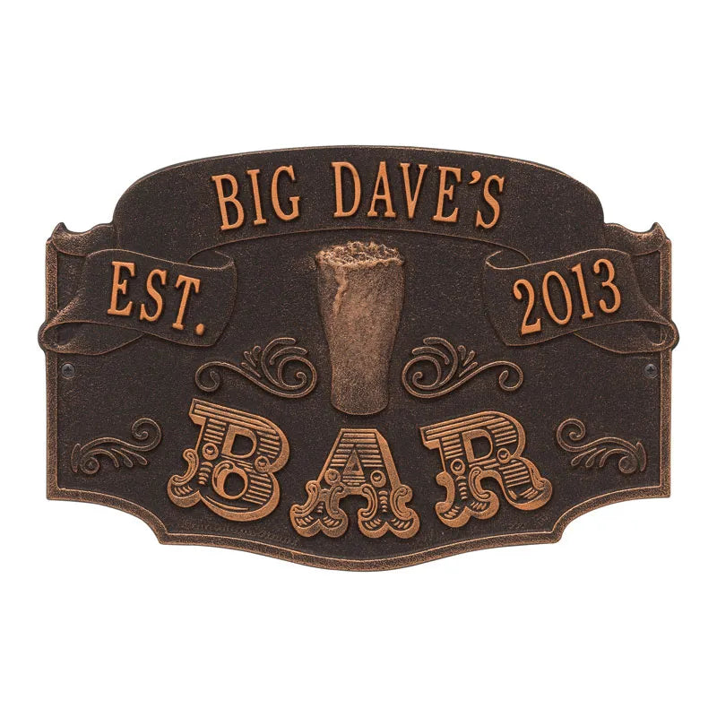 Whitehall Products Established Bar Standard Wall Plaque One Line Dark Bronze/gold