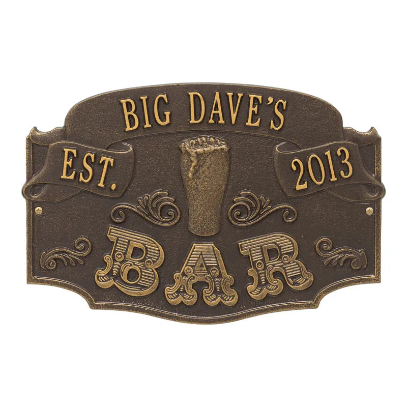 Whitehall Products Established Bar Standard Wall Plaque One Line Pewter/silver