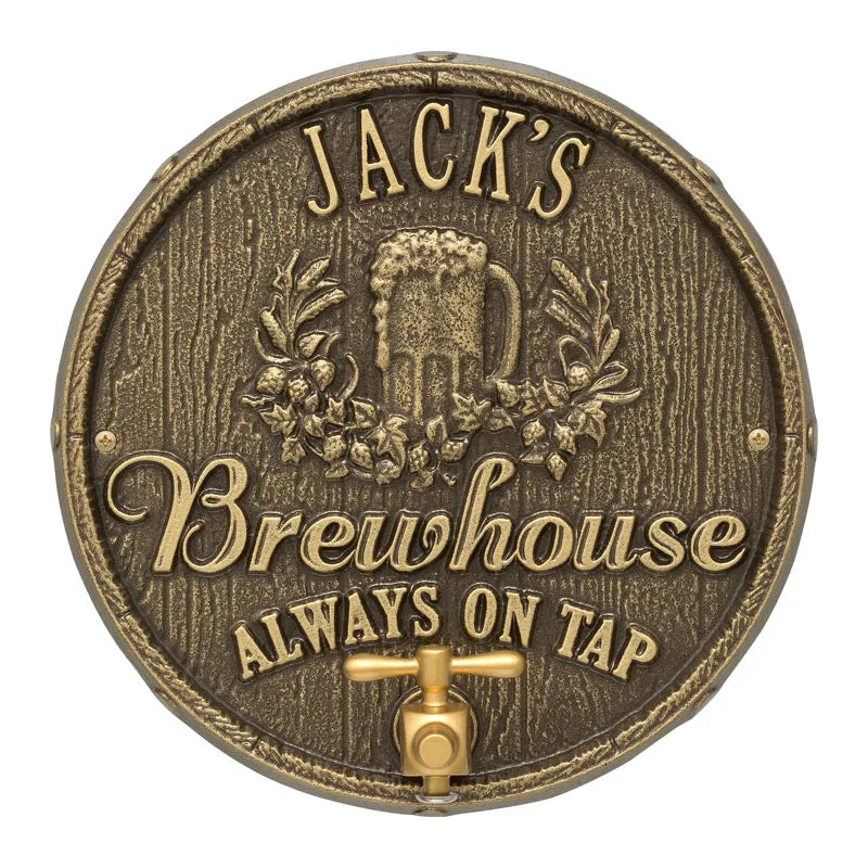 Whitehall Products Oak Barrel Beer Pub Plaque Antique Copper
