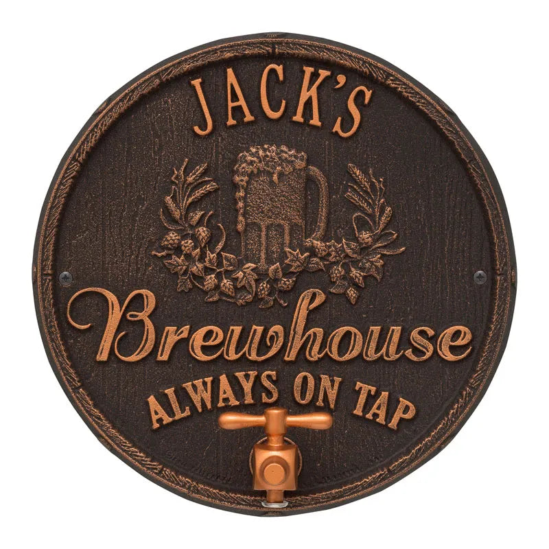 Whitehall Products Oak Barrel Beer Pub Plaque Dark Bronze/gold