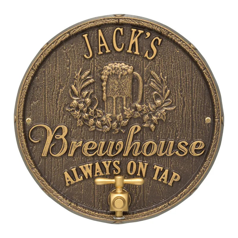 Whitehall Products Oak Barrel Beer Pub Plaque Antique Brass