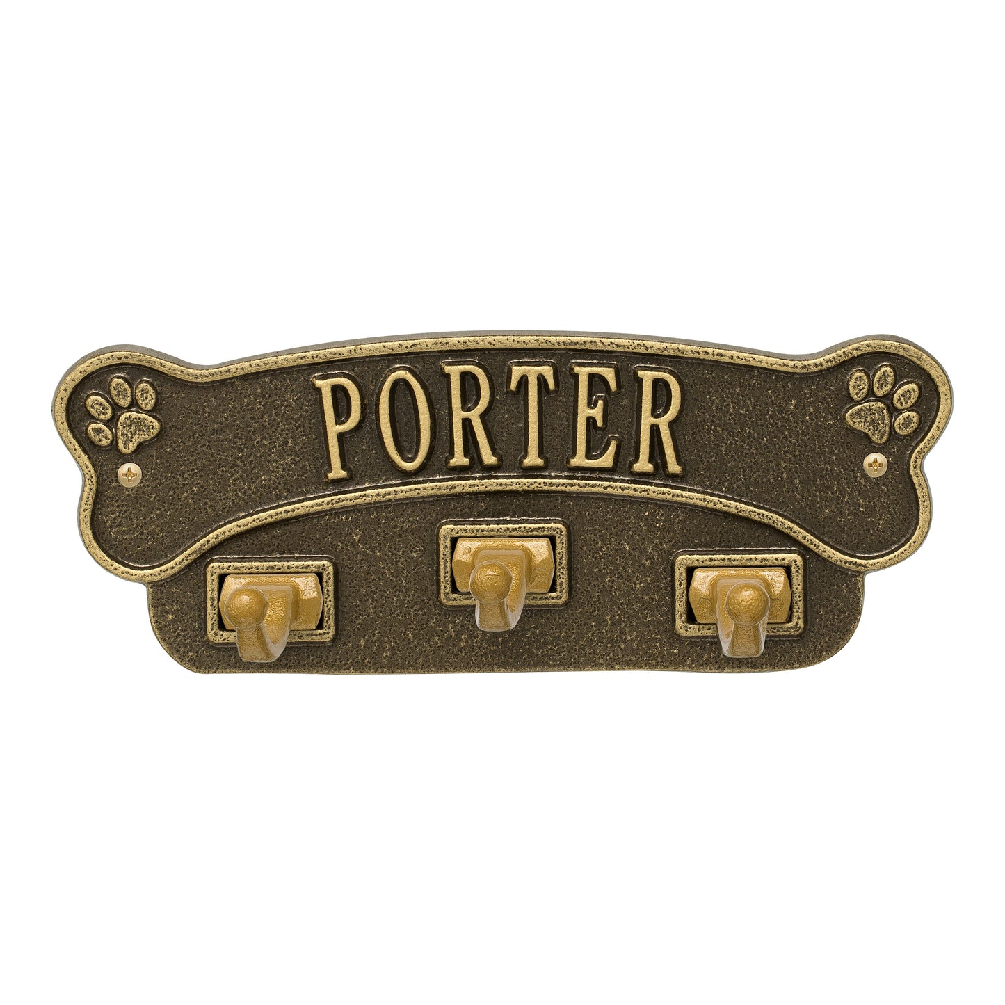 Whitehall Products Dog Bone Personalized Wall Sign With 3 Leash Hooks One Line Black/white