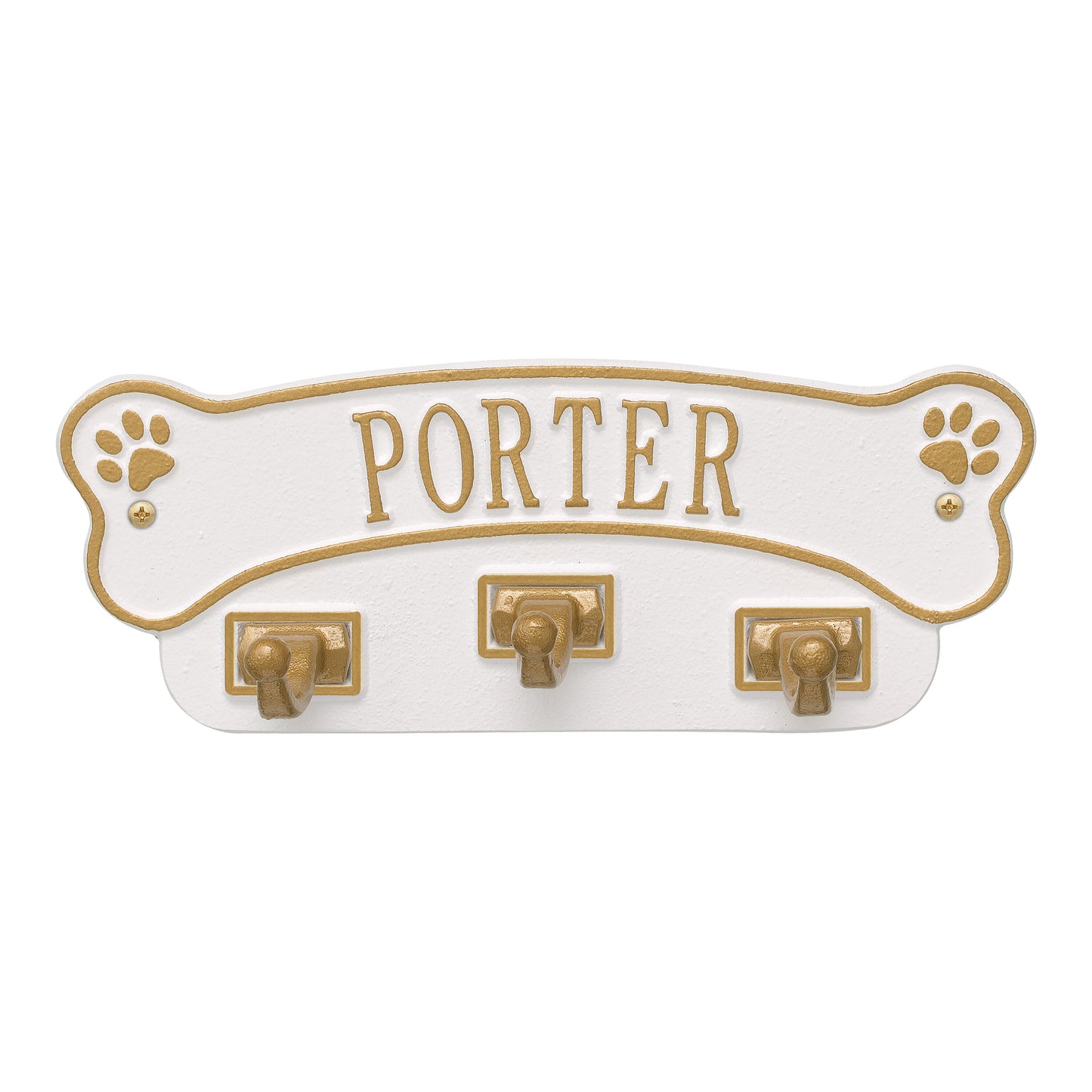 Whitehall Products Dog Bone Personalized Wall Sign With 3 Leash Hooks One Line