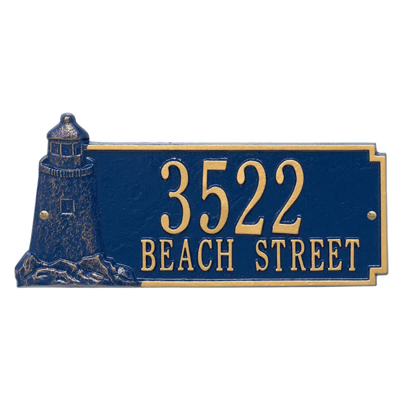 Whitehall Products Personalized Lighthouse Rectangle Plaque Two Lines Blue/white