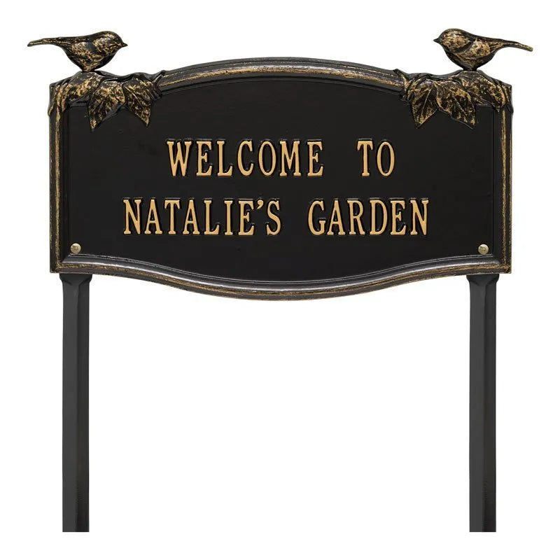 Whitehall Products Vine Chickadee Garden Personalized Lawn Plaque Two Lines Green/gold