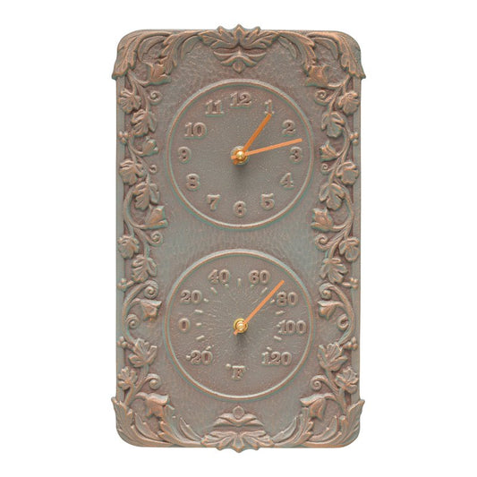 Whitehall Products Acanthus Wall Clock Thermometer Copper Verdigris