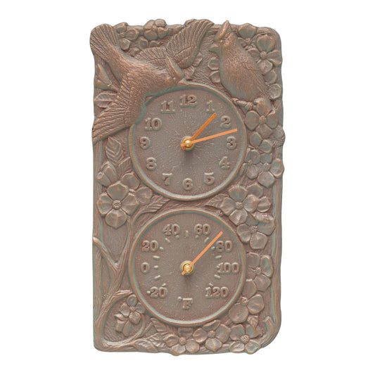 Whitehall Products Cardinal Wall Clock Thermometer Copper Verdigris