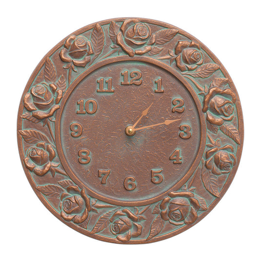 Whitehall Products Rose 12 Indoor Outdoor Wall Clock Copper Verdigris