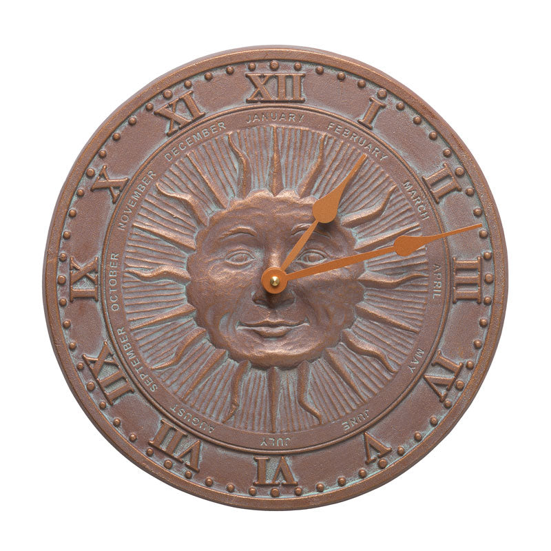 Whitehall Products Sunface 12 Indoor Outdoor Wall Clock Copper Verdigris