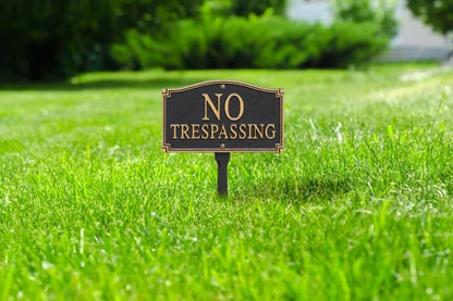 Whitehall "No Trespassing" Statement Wall/Lawn Plaque - Black/Gold