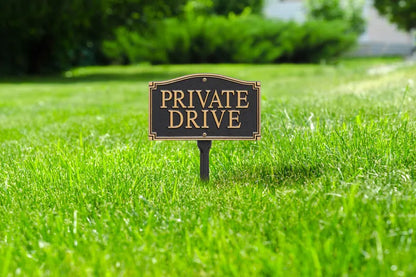 Whitehall "Private Drive" Statement Wall/Lawn Plaque - Black/Gold