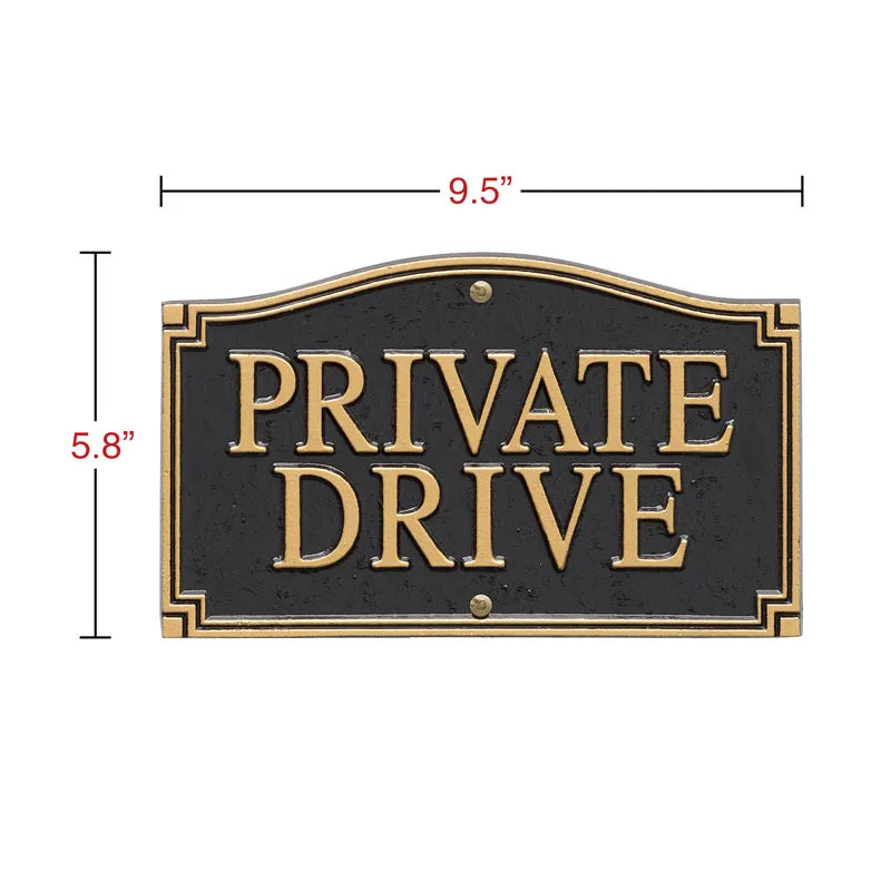 Whitehall "Private Drive" Statement Wall/Lawn Plaque - Black/Gold