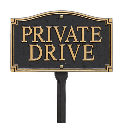 Whitehall "Private Drive" Statement Wall/Lawn Plaque - Black/Gold