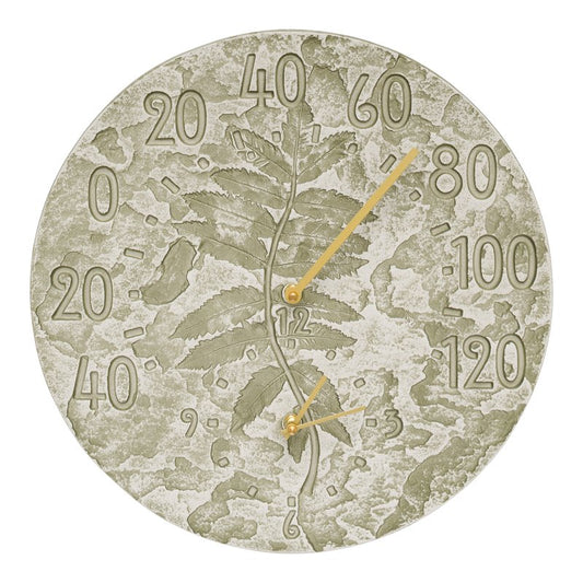 Whitehall Products Sumac 14 Indoor Outdoor Wall Clock Thermometer Weathered Limestone