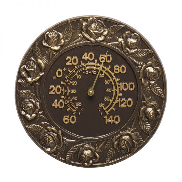 Whitehall Products Rose 12 Indoor Outdoor Wall Thermometer French Bronze