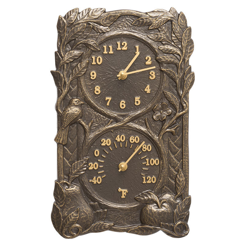 Whitehall Products Fruit Bird Wall Clock Thermometer French Bronze