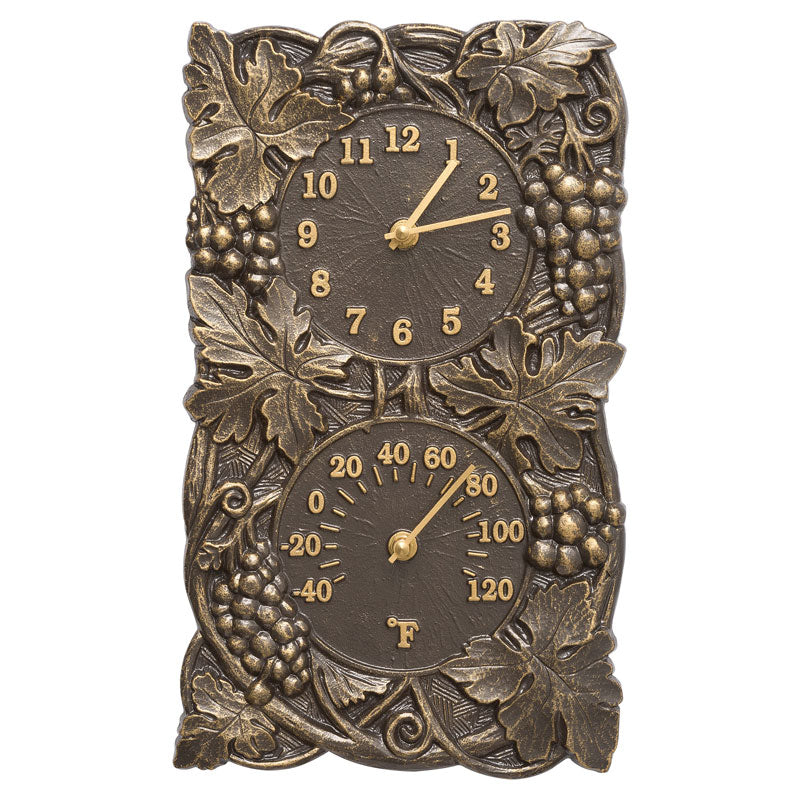 Whitehall Products Grapevine Wall Clock Thermometer French Bronze