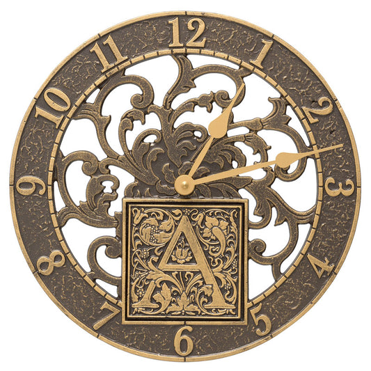 Whitehall Products Silhouette Monogram 12 Personalized Indoor Outdoor Wall Clock French Bronze
