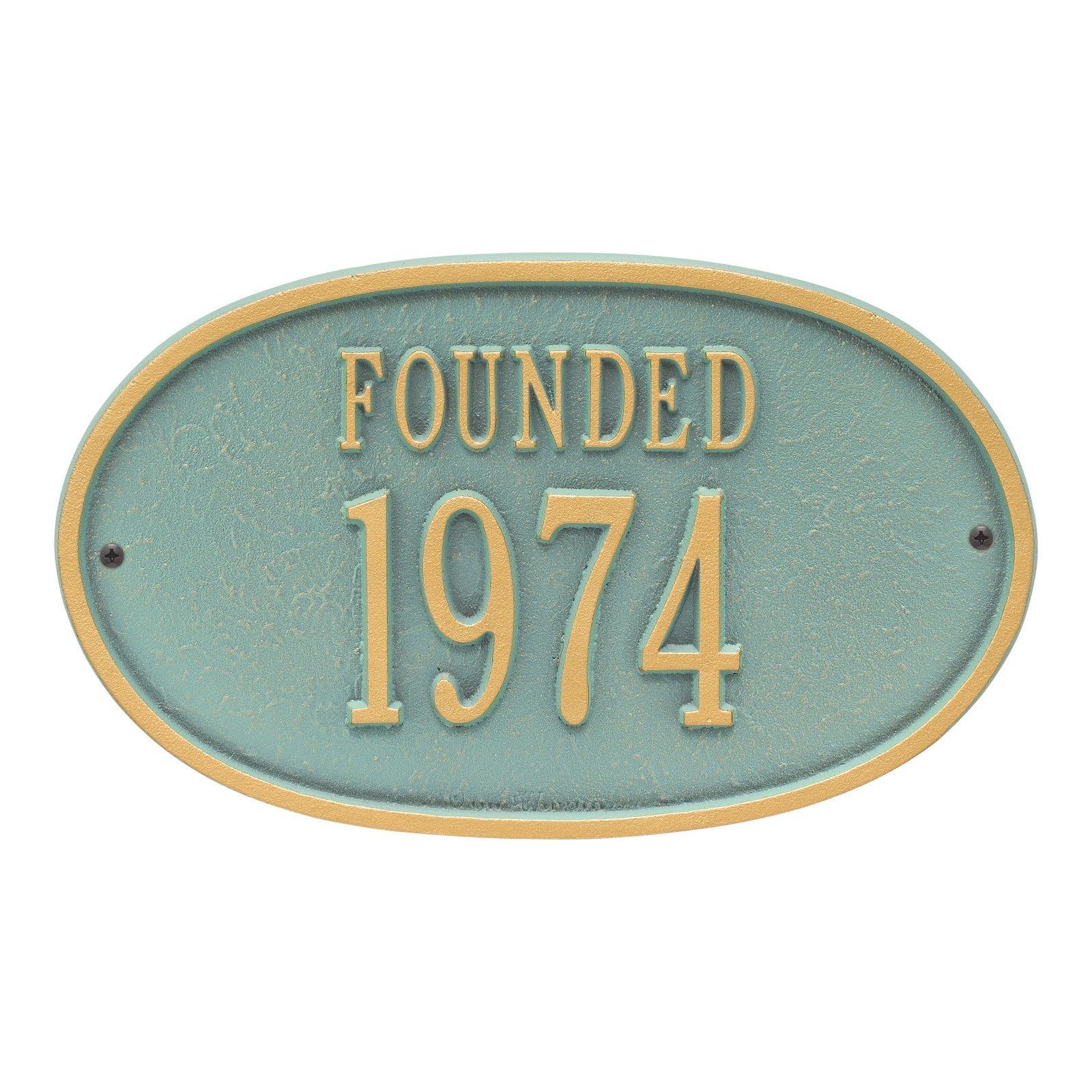 Whitehall Products Founded Date Personalized Plaque One Line Bronze Verdigris