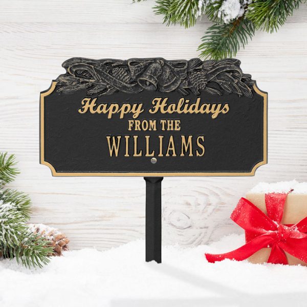 Whitehall Products Happy Holidays Bells Personalized Lawn Plaque One Line Red/gold