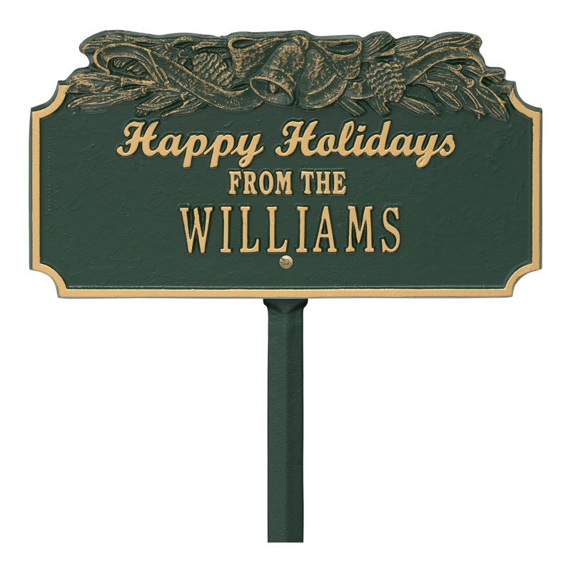Whitehall Products Happy Holidays Bells Personalized Lawn Plaque One Line 