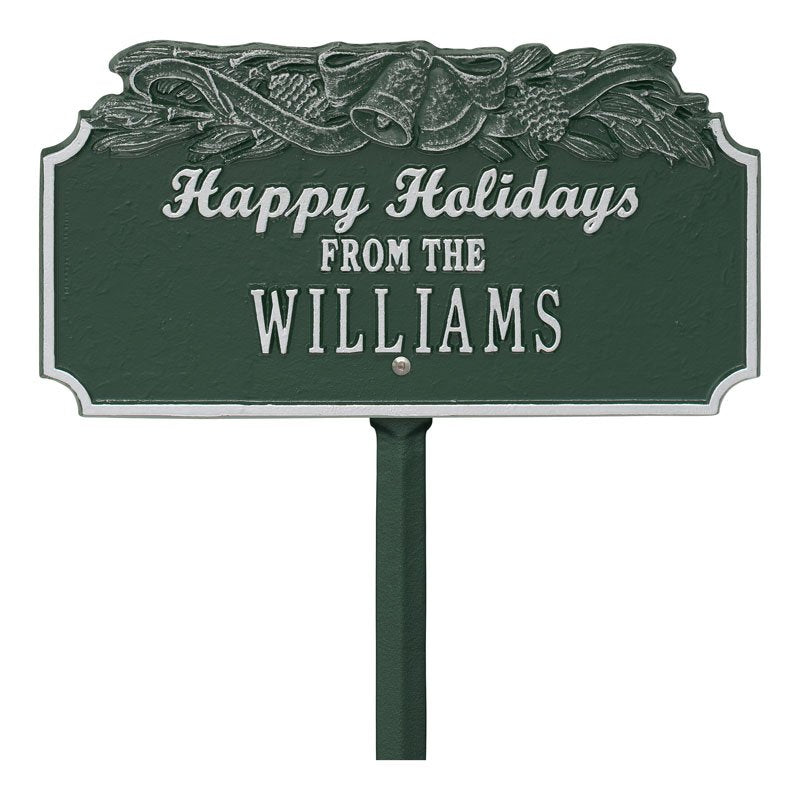 Whitehall Products Happy Holidays Bells Personalized Lawn Plaque One Line Green/silver
