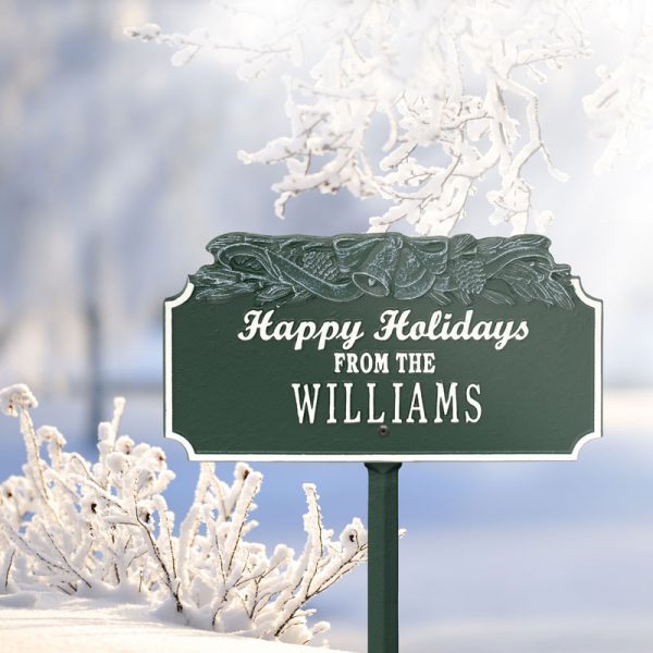 Whitehall Products Happy Holidays Bells Personalized Lawn Plaque One Line Red/white