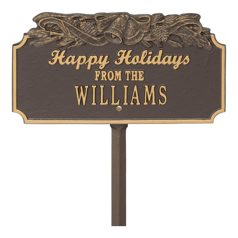 Whitehall Products Happy Holidays Bells Personalized Lawn Plaque One Line Black/gold