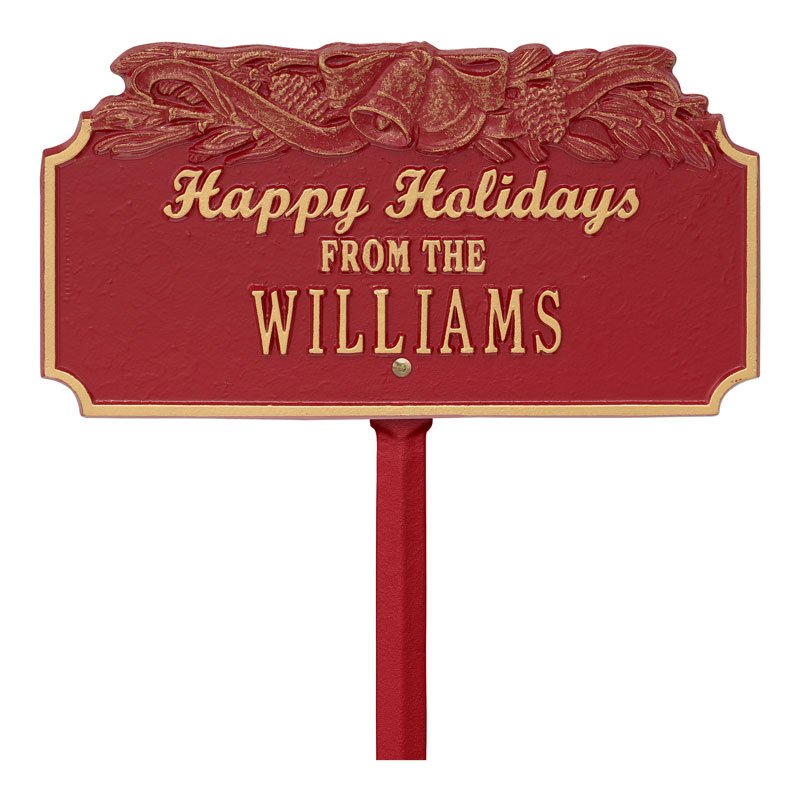 Whitehall Products Happy Holidays Bells Personalized Lawn Plaque One Line Green/white