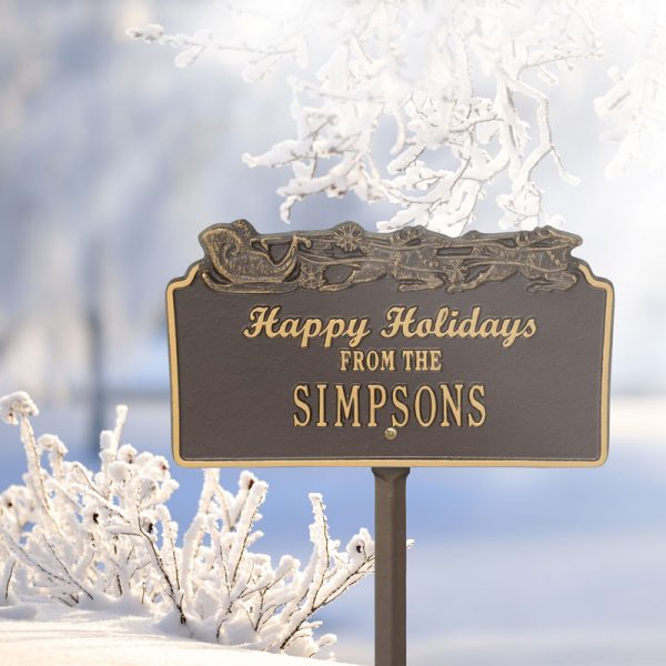 Whitehall Products Happy Holidays Sleigh Personalized Lawn Plaque One Line Bronze/gold